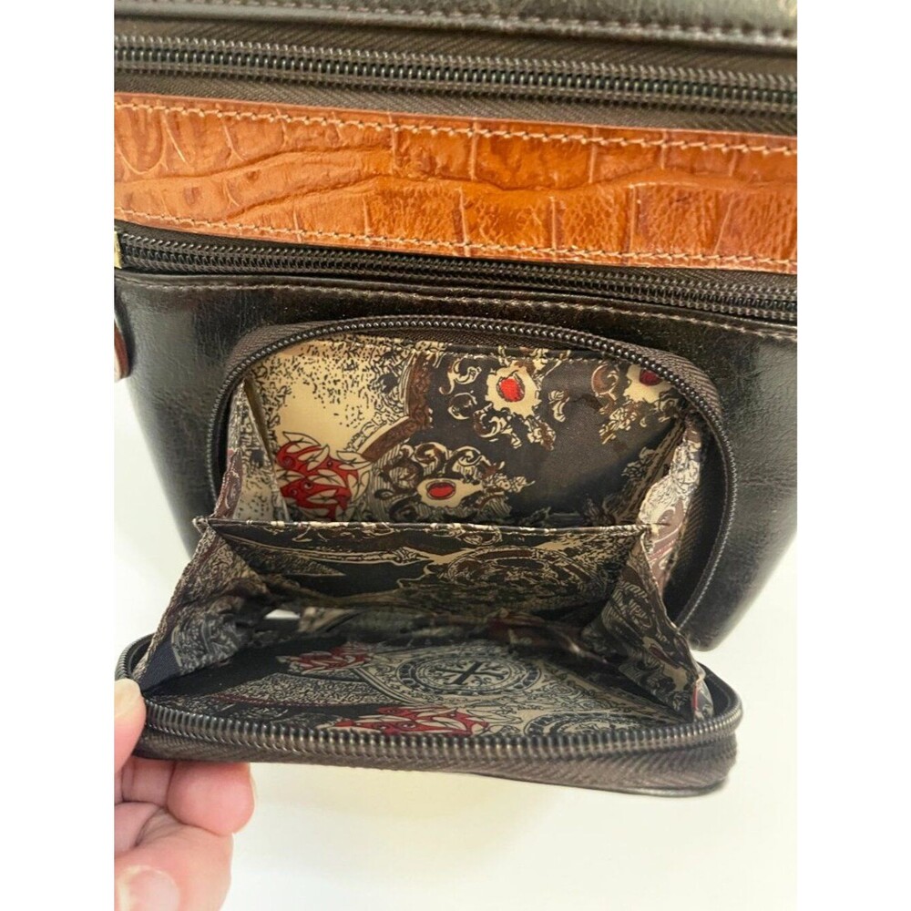 Vintage Bellarose Crossbody Purse Black Brown Faux Croc Organizer Bag Y2K - Picture 4 of 10